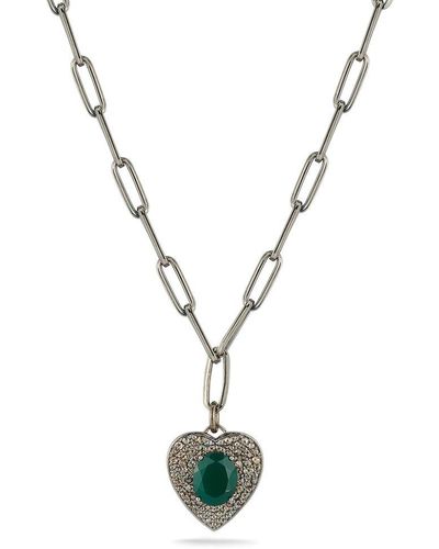 Banji Jewelry Silver 5.50 Ct. Tw. Diamond & Green Onyx Necklace - Metallic