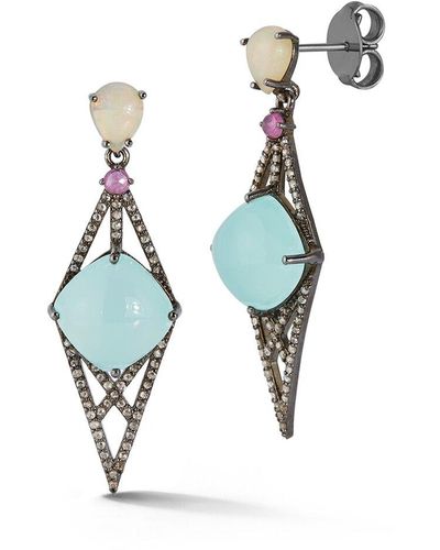 Banji Jewelry Silver 0.78 Ct. Tw. Diamond & Gemstone Drop Earrings - Blue