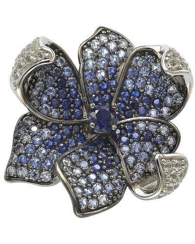 Suzy Levian Silver 0.02 Ct. Tw. Diamond & Sapphire Brooch - Blue