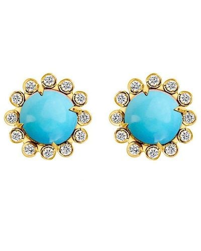 Gabi Rielle Color Forward 14k Vermeil Turquoise Crystal Flower Earrings - Blue