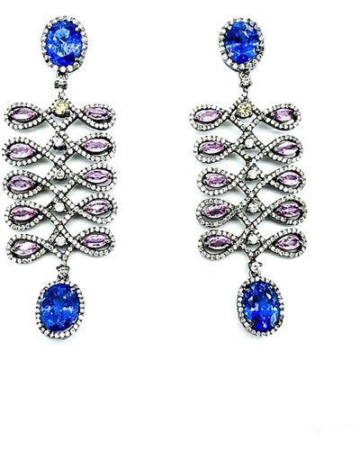 Arthur Marder Fine Jewelry 14k & Silver 6.50 Ct. Tw. Diamond & Tanzanite Earrings - White