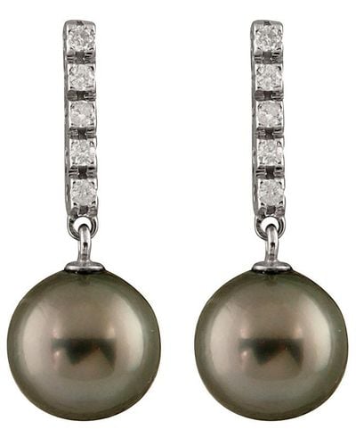 Masako Pearls Splendid Pearls 14k 0.20 Ct. Tw. Diamond & 9-9.5mm Tahitian Pearl Drop Earrings - Multicolor