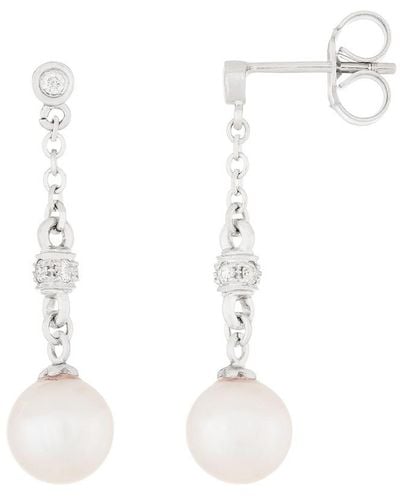 Masako Pearls Splendid Pearls 14k 0.03 Ct. Tw. Diamond 7-7.5mm Pearl Earrings - White