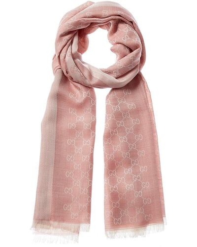 Gucci GG Large Wool & Silk-blend Scarf - Pink