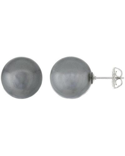 Splendid Silver 14-15mm Shell Pearl Earrings - Gray