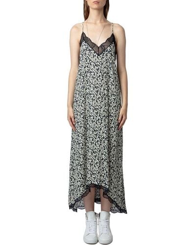 Zadig & Voltaire Risty Crepe Bico Flowers Dress - Gray