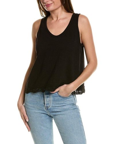 Wilt Double Scoop Boxy Slub Lace Hem Tank - Black