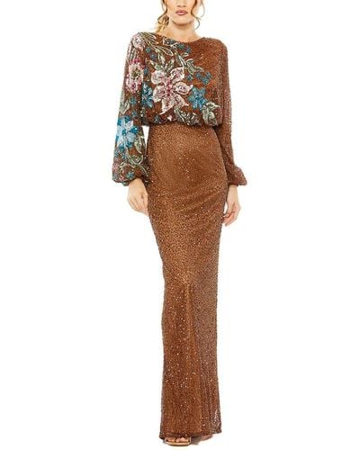 Mac Duggal Embellished Multi Colour Floral High Neck Gown - Multicolour