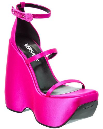Versace Triplatform Satin Sandal - Pink