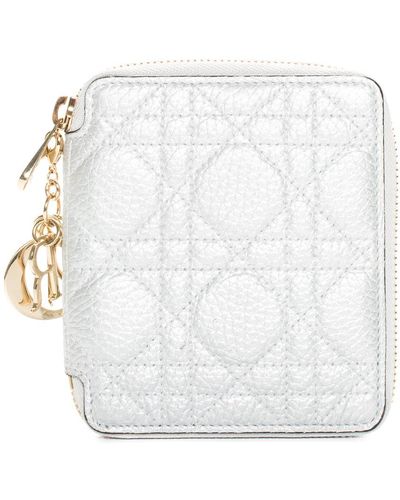 Dior Silver Quilted Cannage Leather Compact Wallet - Multicolor
