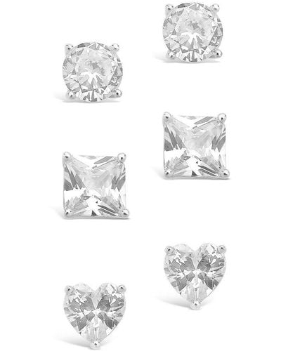 Sterling Forever Silver Cz Set Of 3 Statement Studs - White