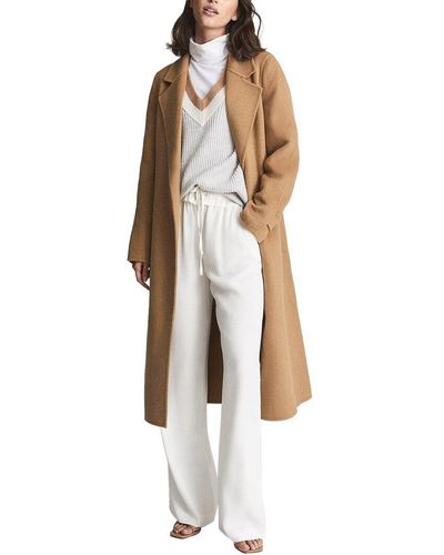Reiss Brooks Long Length Belted Wool-blend Coat - White