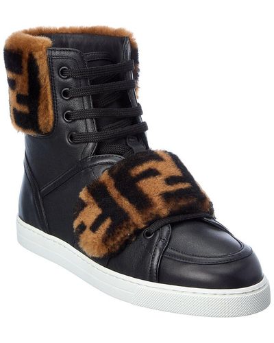Fendi Zucca Strap Leather High-top Sneaker - Black