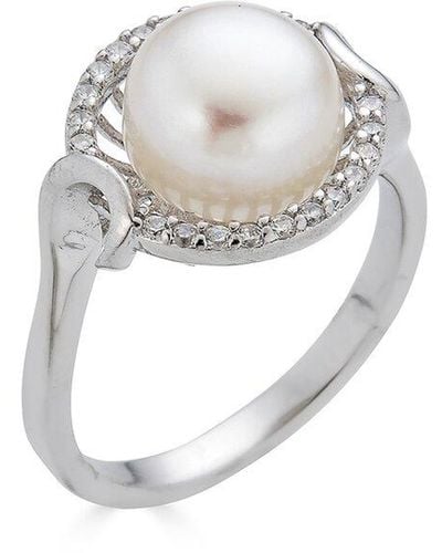 Belpearl Silver 8mm Pearl Cz Ring - White