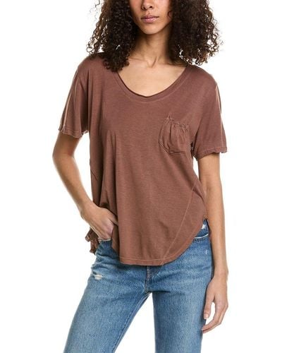 Project Social T Tessa Shirred Pocket Scoop Neck T-shirt - Brown