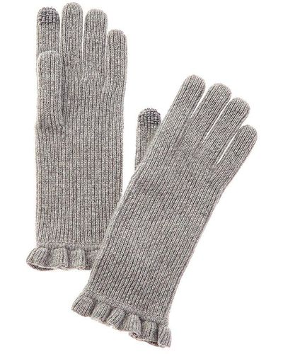 Hannah Rose Evie Ruffle Edge Ribbed Cashmere Gloves - Gray