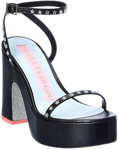 Chiara Ferragni Stars Leather Platform Sandal - Black