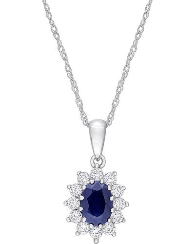 Rina Limor 14k 1.36 Ct. Tw. Diamond & Blue Sapphire Halo Pendant