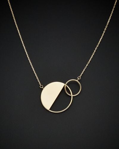 Italian Gold 14k Double Circle Geometric Necklace - Black