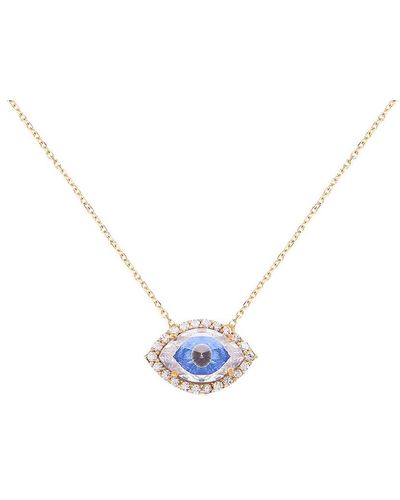 Gabi Rielle Love In Bloom 14k Over Silver Cz Evil Eye Pendant Necklace - Blue