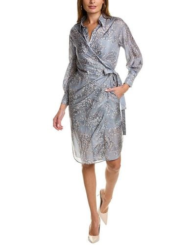 Brunello Cucinelli Silk-blend Midi Dress - Gray