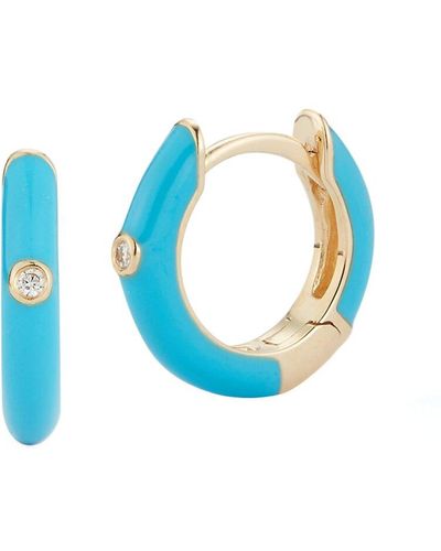 Nephora 14k Diamond Huggie Earrings - Blue