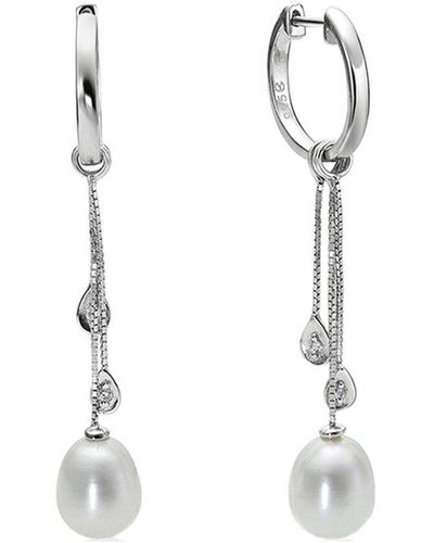 Belpearl Silver 8mm Freshwater Pearl Cz Earrings - White