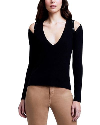 L'Agence Addie Shoulder Button Sweater - Black