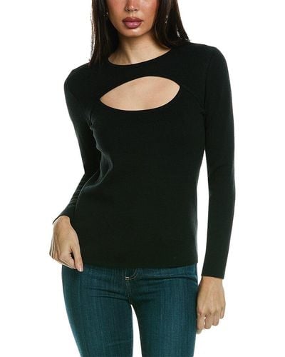 Carolina Herrera Cutout Scoop Neck Wool Sweater - Black