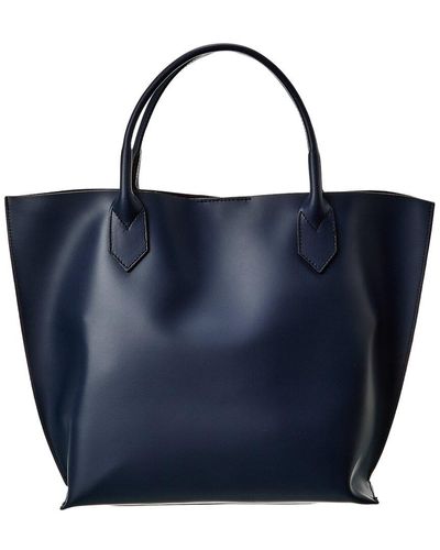 Italian Leather Top Handle Tote - Blue