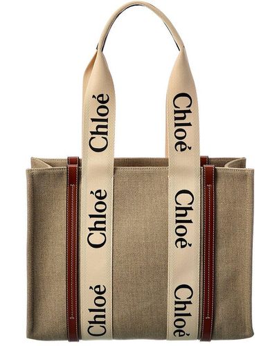Chloé Woody Medium Canvas & Leather Tote - Natural