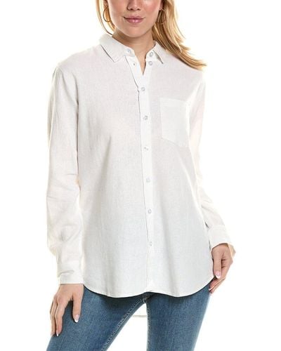Three Dots Linen-blend Button-up Shirt - White