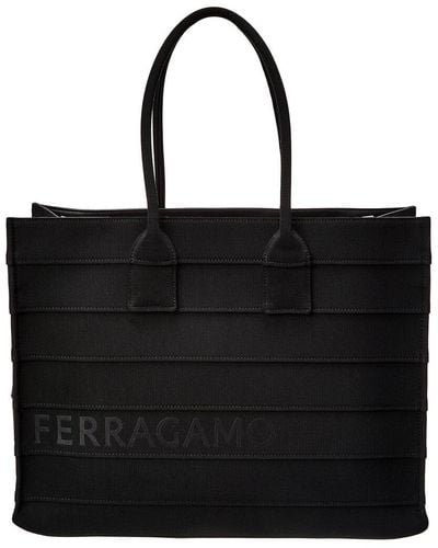 Ferragamo Ferragamo Signature Large Leather-trim Tote - Black