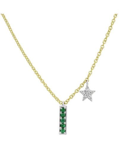 Meira T 14k 0.14 Ct. Tw. Diamond & Emerald Bar Star Necklace - Metallic
