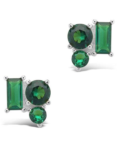 Sterling Forever Silver Cz Cluster Studs - Green