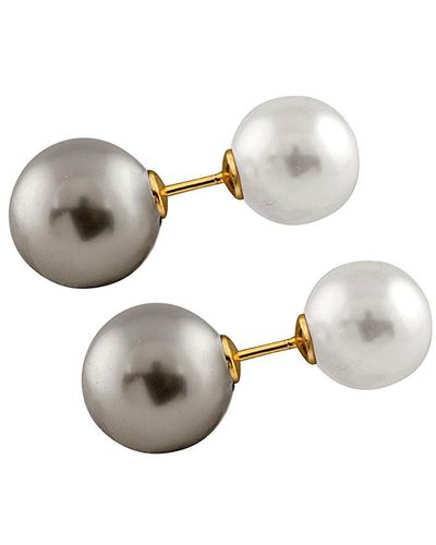 Splendid Gold Over Silver 10-14mm Shell Pearl Earrings - White