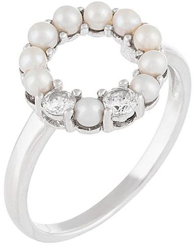 Splendid Splendid Pearl & Czs Silver 3-3.5mm Freshwater Pearl & Cz Ring - White