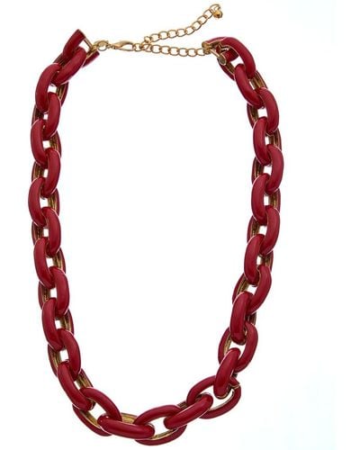 Kenneth Jay Lane Plated Enamel Link Necklace - Red
