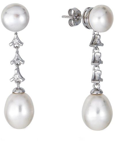 Belpearl Silver 7-9mm Pearl Cz Earrings - White
