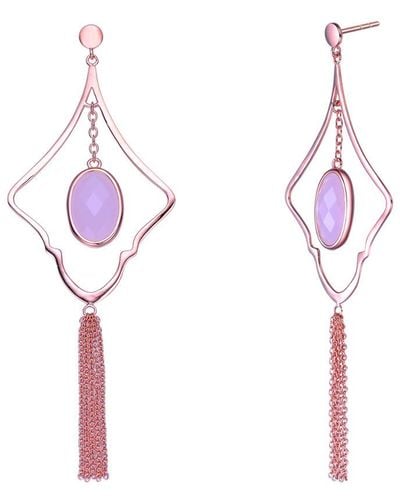 Genevive Jewelry 14k Rose Gold Vermeil Cz Tassel Earrings - Multicolor