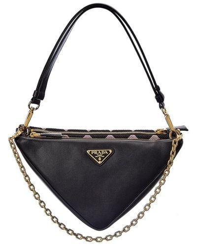 Prada Symbole Mini Leather & Jacquard Hobo Bag - Black
