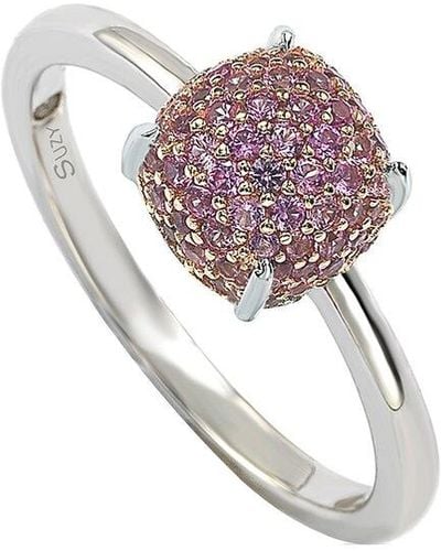 Suzy Levian Silver Diamond & Sapphire Ring - Pink