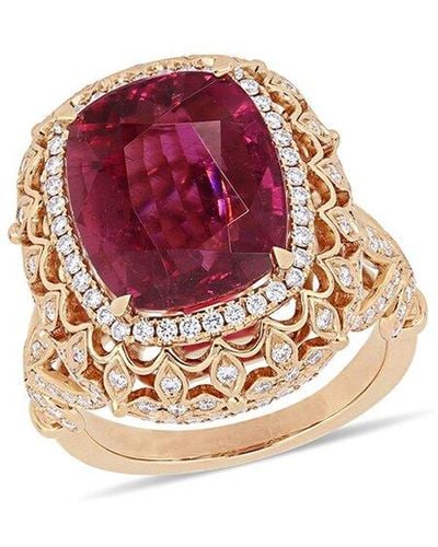 Rina Limor 14k Rose Gold 8.77 Ct. Tw. Diamond & Pink Tourmaline Cocktail Ring - Red