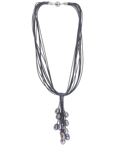Saachi Pearl & Leather Tahitian Winter Necklace - Metallic