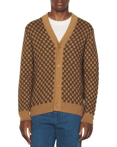 Sandro Check Wool & Cashmere-blend Cardigan - Brown