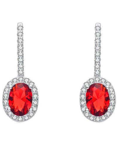 Genevive Jewelry Silver Cz Earrings - Red