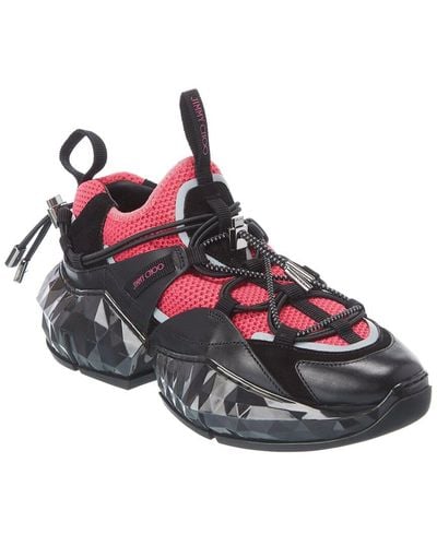 Jimmy Choo Diamond Trail/f Leather & Mesh Sneaker - Red