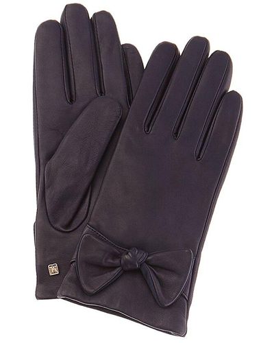 Bruno Magli Knotted Bow Cashmere-lined Leather Gloves - Blue