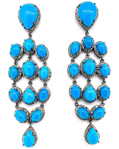 Arthur Marder Fine Jewelry Silver 4.00 Ct. Tw. Diamond & Turquoise Earrings - Blue