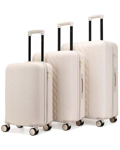 Badgley Mischka Diamond 3pc Expandable Luggage Set - Natural